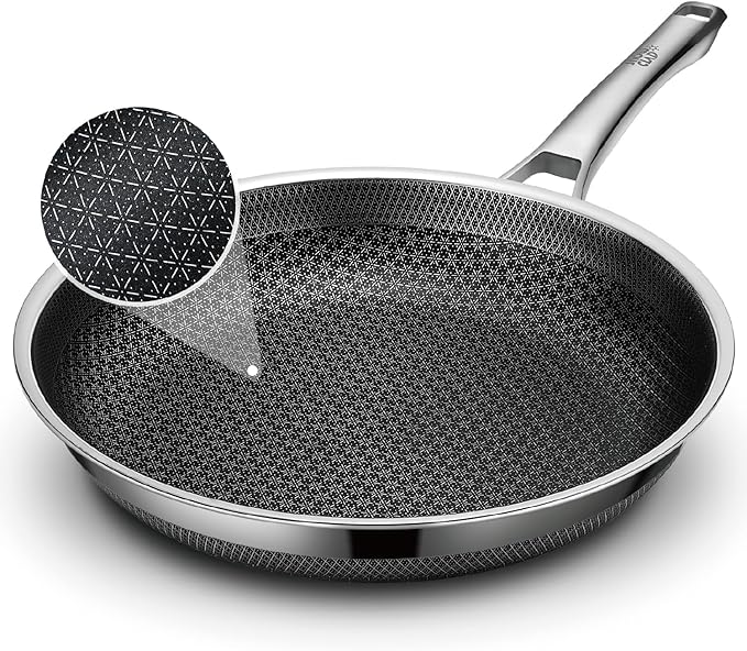 SNOWCLAD 12 Inch Hybrid Nonstick Frying Pan, Stainless Steel Skillet, Dishwasher Safe, Induction & Oven Broiler Safe, PFOA-Free Non-Toxic Cookware