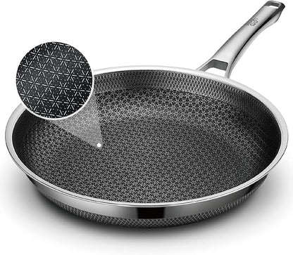 SNOWCLAD 12 Inch Hybrid Nonstick Frying Pan, Stainless Steel Skillet, Dishwasher Safe, Induction & Oven Broiler Safe, PFOA-Free Non-Toxic Cookware