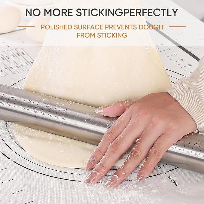 Stainless Steel Rolling Pin with Adjustable Thickness Rings - 4 Interchangeable Sizing Bands for Dumplings/Pasta/Cookies - Nonstick Kitchen Baking Tool - Image 5