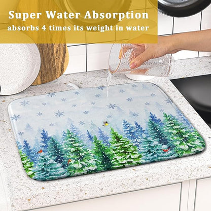 Winter Dish Drying Mat Forest Kitchen Mat for Counter for Home Season Decor 18 X 16 In - Image 7