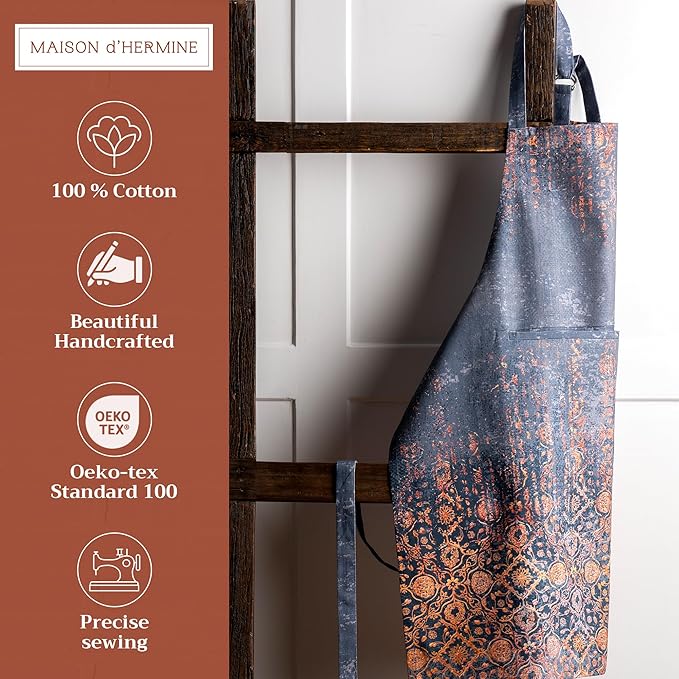 Maison d' Hermine 100% Cotton Apron for women with Pocket Kitchen Chef Apron for Men Cooking Mothers Day Gifts