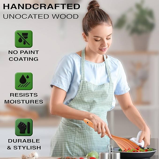 9-Piece Teak Wooden Utensil Set – Wooden Spoons for Cooking with Spoon Rest, Wooden Spatula, and Non Toxic Cooking Utensils – Premium Kitchen Utensils Set for Daily Use - Image 8
