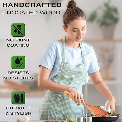 9-Piece Teak Wooden Utensil Set – Wooden Spoons for Cooking with Spoon Rest, Wooden Spatula, and Non Toxic Cooking Utensils – Premium Kitchen Utensils Set for Daily Use - Image 8