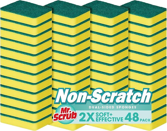Mr. Scrub Sponges Kitchen Scrub Dish Sponge Scouring Pad, 48 Pack Cleaning Brush Scrubber Supplies for Soap, Dishwashing Dinnerware Sets Pan Pot Towels Cloth Rags Holder Glass Dishwasher Sink Bathroom