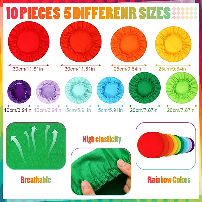 Patelai 10 Pcs Bowl Covers Reusable in 5 Size Stretch Cloth Fabric Elastic Food Storage Bowl Covers Bread Sourdough Lids for Proofing Food Fruits Leftover(Rainbow,Rainbow Style) - Image 2