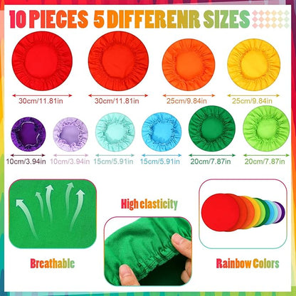 Patelai 10 Pcs Bowl Covers Reusable in 5 Size Stretch Cloth Fabric Elastic Food Storage Bowl Covers Bread Sourdough Lids for Proofing Food Fruits Leftover(Rainbow,Rainbow Style) - Image 2