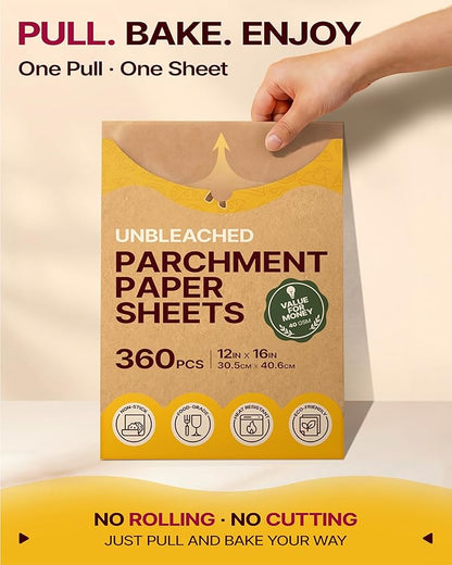 Katbite Parchment Paper Sheets 360 PCS, 12x16 Inches Precut Unbleached Baking Parchment, Non-stick, Non-toxic, Heavy Duty Flat Baking Paper for Oven, Cooking, Grilling, Air Fryer and Steaming - Image 8