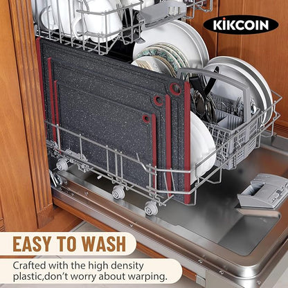 Kikcoin Plastic Cutting Boards for Kitchen, 3-Piece Large Cutting Board Set Dishwasher Safe Chopping Boards with Non-slip Feet and Juice Grooves, Red - Image 6