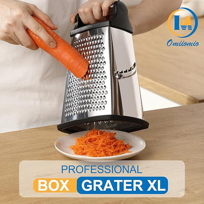 Professional Cheese Grater - Stainless Steel, XL Size, 4 Sides - Perfect Box Grater for Parmesan Cheese, Vegetables, Ginger - Dishwasher Safe - Black - Image 2