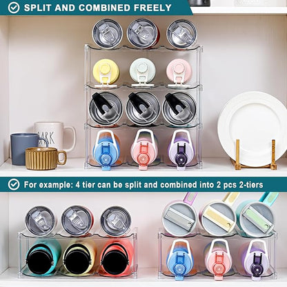 LARGER Compartment - Stackable Water Bottle Organizer Holder - for Stanley & Others' Large Tumbler - Clear Wine Rack, Cup Bottle Holder for Cabinet Home Countertop Fridge Pantry Shelf, 4 Tier Hold 12 - Image 3