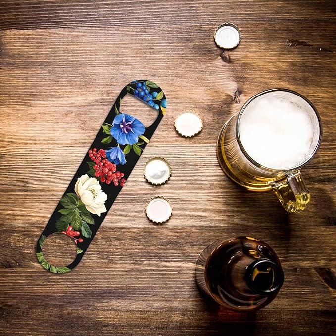 Flowers Stainless Steel Bottle Opener Poppy Wild Roses Cornflower with Leaves Watercolor Floral Romantic Flat Beer Bottle Opener Keychain for Home Kitchen Bar Restaurant Party Birthday Gift