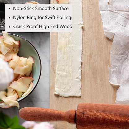 Classic Sapele Wooden Rolling Pin With Handles,Wood Baking Roller （17''L x 1.77"W) - Image 2