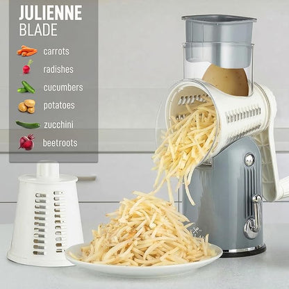 Zulay Kitchen Rotary Cheese Grater 5 Blade Cheese Shredder - Manual Hand Crank Cheese Grater With Reinforced Suction & 5 Interchangeable Drums - Easy to Use, Vegetable Chopper Round Mandoline Slicer - Image 7