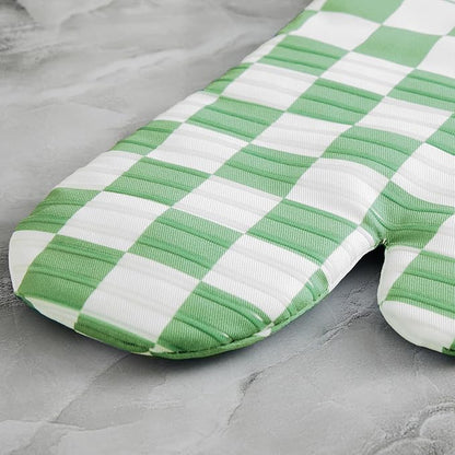 Ohocut Green Checkered Oven Mitts Heat Resistant, Vintage Retro Checkerboard Cute Oven Mitts, Non-Slip Silicone Kitchen Oven Gloves 1 Pair 7''x13''