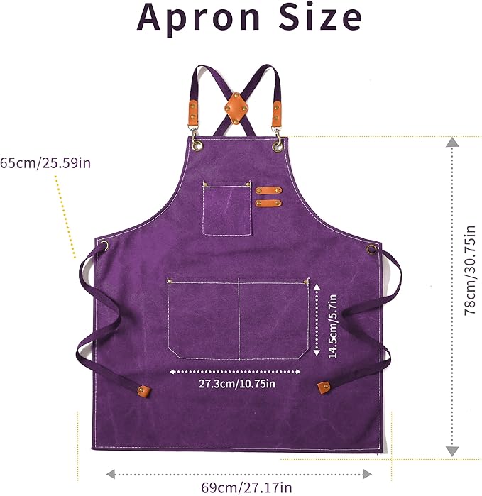 Tosewever Canvas Cross Back Chef Cotton Aprons for Men Women with Large Pockets - Image 5