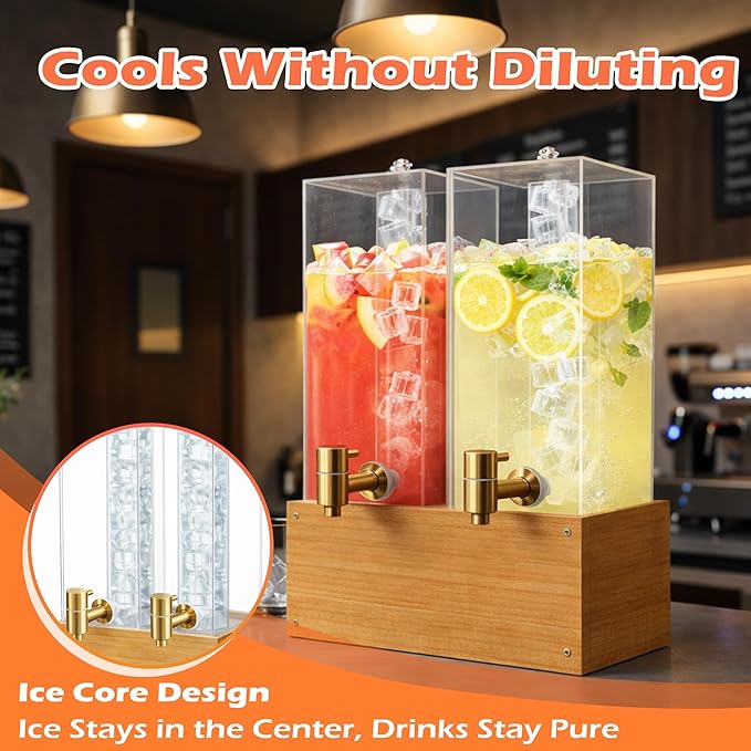 Beverage Dispenser with Stand, 4 Gallon Dual Drink Dispenser Stand, Large Drink Dispenser for Party, Wood Stand - Image 2