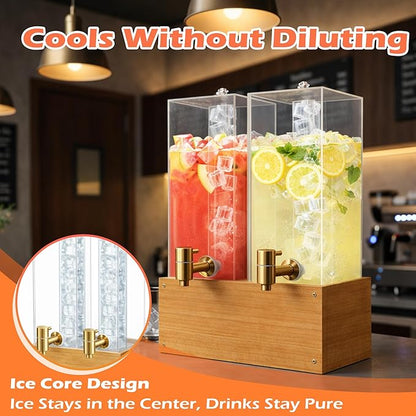 Beverage Dispenser with Stand, 4 Gallon Dual Drink Dispenser Stand, Large Drink Dispenser for Party, Wood Stand - Image 2