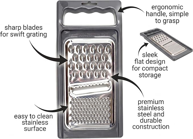 Cheese Grater with Handle, Stainless Steel, Cheese Shredder, Fruit and Vegetable Zester, Multifunction Kitchen Tool, Hampton Distribution - Image 4