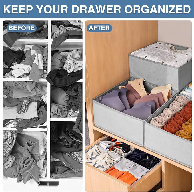 Criusia Drawer Organizer Clothes 12 Pack, Dresser Organizer for Nursery Bedroom Closet Organization and Storage - Baby Clothes Organizer Bins - Drawer Divider for Sock Underwear Bra Ties (Grey) - Image 2