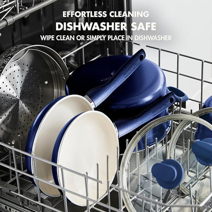 GreenPan Rio Healthy Ceramic Nonstick 8" Frying Pan Skillet and Silicone Spatula Set, Soft Grip Handle, Breaktfast Meal Set, PFAS-Free, Dishwasher Safe, Oven Safe, Oxford Blue - Image 7
