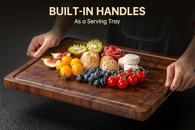 THETCHRY Walnut Cutting Boards for Kitchen, End Grain Wooden Cutting Board, Large Chopping Board Double Sided with Handle, Thick Butcher Block Charcuterie Meal Prep & Serving with Gift Box, 17"×13"×1" - Image 7