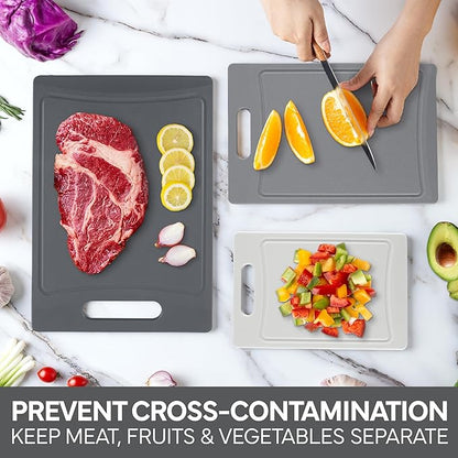 COOK WITH COLOR Non-Slip Cutting Board Set – Kitchen Essentials with Easy Grip Handle for Meat, Veggies, and Fruits, 3 Cutting Boards, Gray - Image 6