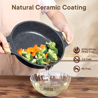GiPP 6QT Nonstick Stock Pot with Lid Soup Pot,12.6 Inch Non Toxic Stockpot for Cooking,Stew Pot with Nonstick Ceramic Coating,Non Stick Cooking Pot Compatible with All Stoves,PFAS/PTFE/PFOA Free,Gray
