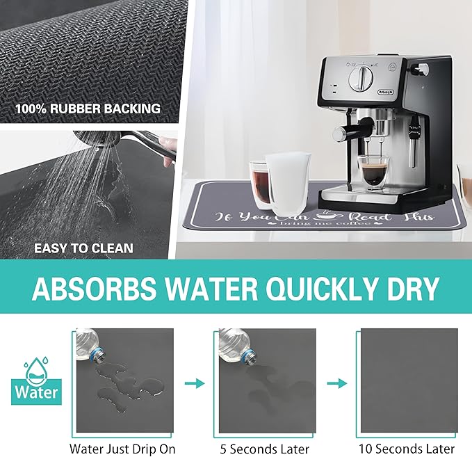 Coffee Bar Mat for Countertops 31.5inx17in,Absorbent Hide Stain Anti-Slip Cafe Bar Accessories Fit Under Coffee Machine Mat,Dish Drying mats for Kitchen