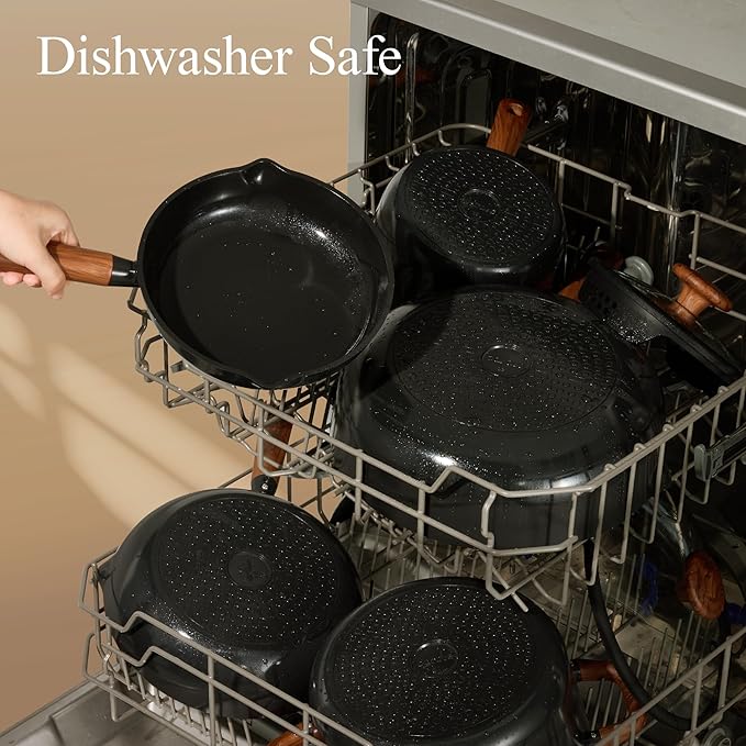 CAROTE 21pcs Cookware Set Nonstick Pots and Pans Set, Ceramic Cookware Set Induction Cookware, Non toxic Healthy Non Stick Kitchen Cooking Set, PFAS PTFE Free, Black - Image 6