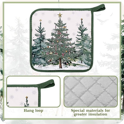 Bencailor 12 Pcs Pot Holders with Pocket Kitchen Hot Potholders Hot Pad Oven Mitts Cookie Bag Oven Gloves for Kitchen Gift Baking Cooking (Green,Reindeer)