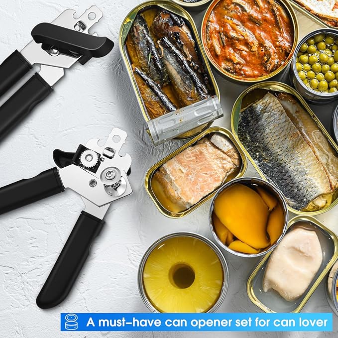 Gisafai 8 Pcs Can Opener, 3-in-1 Multifunctional Manual Can Openers, Stainless Steel Heavy Duty Handheld Openers with Safety Edge Labor Saving Handle for Kitchen Restaurant - Image 6