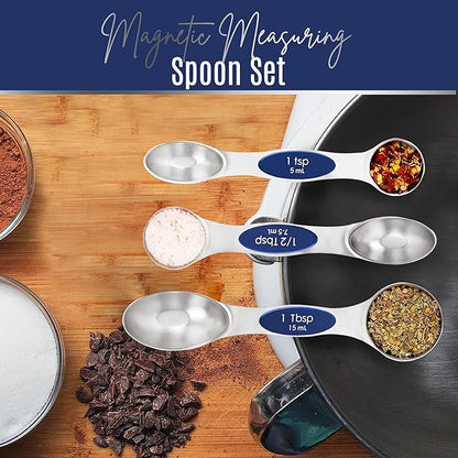 Magnetic Measuring Spoons Set of 9 Stainless Steel Dual-Sided Stackable Measuring Spoon Nesting Teaspoons Measuring Dry and Liquid Ingredients, Fits in Spice Jars Set of 9 (Sapphire) - Image 8