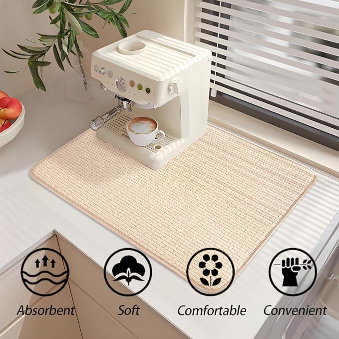 2 Pcs XXL Dish Drying Mats,Absorbent Microfiber Drainer Mat,Large Size 24×17" Pads for Kitchen Counter,Coffee,Rack,Under Sink(Beige) - Image 3