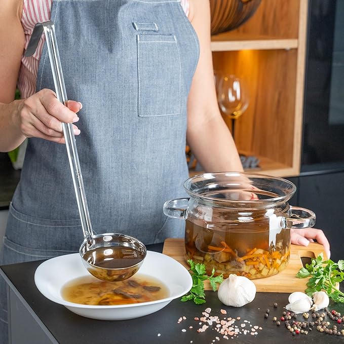 Whysko Soup Ladle Stainless Steel, 6 oz Metal Ladle Spoon, Rustproof Heat Resistant Materials for Cooking and Serving Soups and Sauces, Commercial Grade for Restaurants Catering and Kitchen Essentials