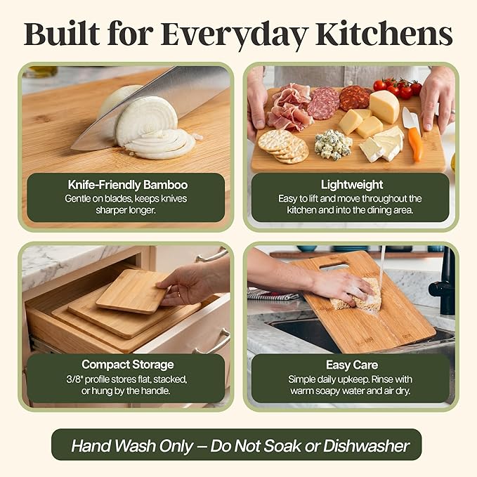 Totally Bamboo 3-Piece Cutting Board Set, Bamboo Wood Cutting Boards for Kitchen with Built-In Handles, Reversible Chopping Boards in Small, Medium, and Large Sizes - Image 4