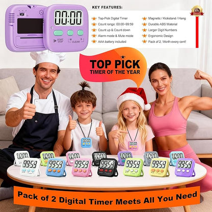Antonki 2 Pack Digital Timer for Kids, Magnetic Countdown Kitchen Timers for Cooking, Egg, Classroom, Teacher, Exercise, Study, Oven - Battery Included - Image 8