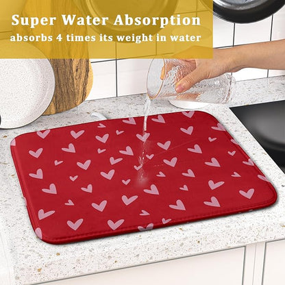 Valentines Dish Drying Mat for Kitchen Counter 16x18 Inch Valentine's Day Red Pink Love Heart Print Absorbent Reversible Microfiber Drying Mats Kitchen Countertop Protector Dishes Drainer Rack Pad - Image 7