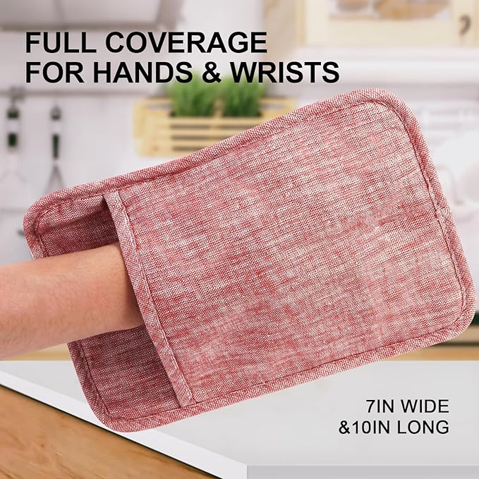 4Pcs Heat Resistant Oven Mitts & Potholders (Up to 500°F), Flexible Kitchen Accessories for BBQ, Baking, Microwave, Stovetop Use and More (Pink) - Image 6