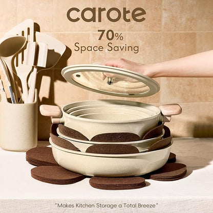 CAROTE 25PCS Ceramic Cookware Set, Pots and Pans set Non Stick, RV Kitchen Cooking Set Removable Handles, Oven Safe, Induction Cookware, Non-toxic Kitchen Cooking Set, PFAS and PFOA Free - Image 5