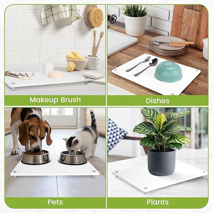 Zinovo Stone Dish Drying Mats for Kitchen Counter, Quick Dry Water-Absorbent Diatomaceous,Non-slip Bracket,Heat Resistant, Faucet Mat for Sink/Washbasin, for Cups /Bottles/Plants,15.6"L x 11.8"W,White