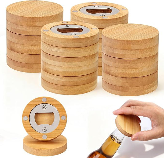 Yoption 24 Pcs Bamboo Magnetic Bottle Opener, Wooden Bulk Fridge Magnet Bottle Opener for DIY Beer Lover Wedding Groomsmen Gift Kitchens Bars Parties