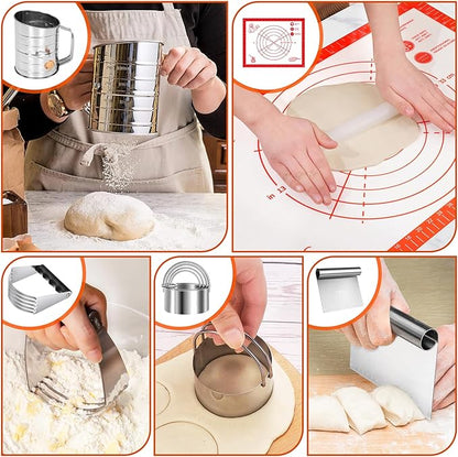 9PCS Stainless Steel Pastry Blender Set, 3 Cup Flour Sifter, Biscuit Cutter, Pastry Cutter, Dough Cutter, Silicone Baking Mats, for Cooking Cookies and Donuts, Cakes, Biscuits or Making Pancakes - Image 4