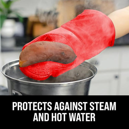 BPA-Free Silicone Oven Mitts Ultra Heat Resistant up to 500°F - Oven Mitts with Thick Cotton Liner - Long Slip Resistant Pot Holders, Flexible Oven Gloves - Canyon Red 13.7 - Image 4