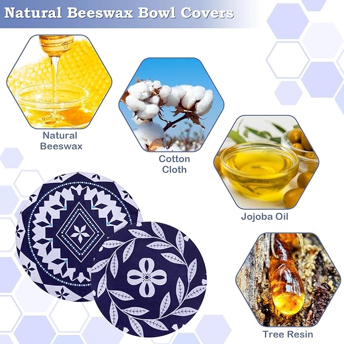 2 Large Reusable Beeswax Bowl Covers for Bread Proofing, 10/12 Inch Elastic Beeswax Wraps Cotton Cloth Sourdough Bowl Covers for Proofing Baskets, Mixer Bowls, Food Storage Containers