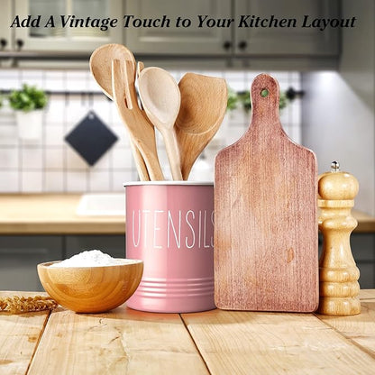 Bivvclaz Kitchen Utensil Holder - 6.7" Utensil Holder for Kitchen Counter - Cooking Utensil Crock with Cork Bottom - Pink Decor and Accessories - Utensil Storage Caddy Organizer - Image 5