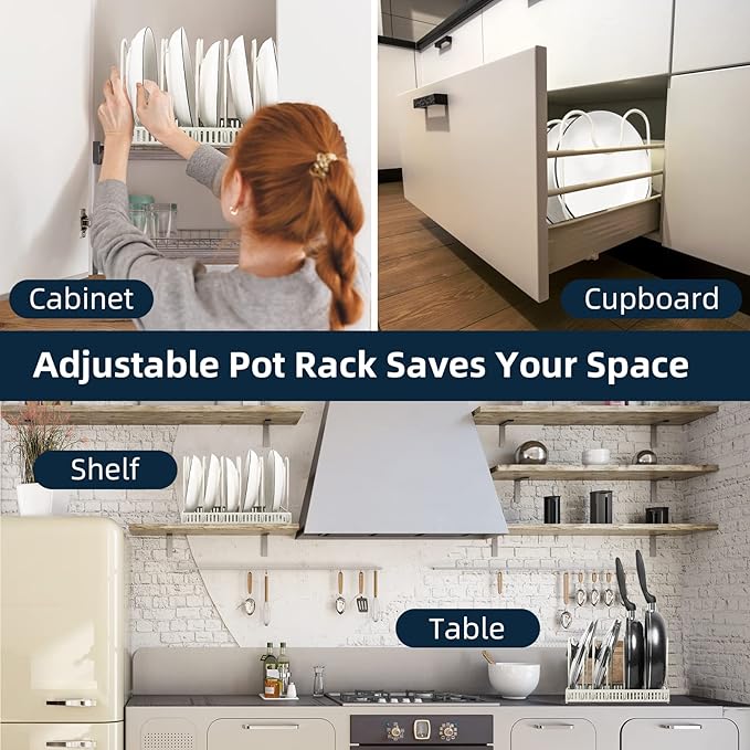 ROOHUA Pot Rack - Expandable Pot & Pan Organizer for Cabinet, 10 Adjustable Compartments (Apricot, 10) - Image 6