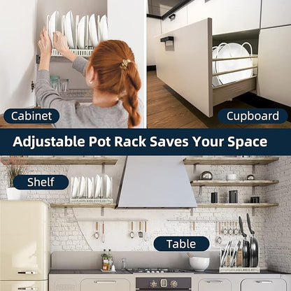 ROOHUA Pot Rack - Expandable Pot & Pan Organizer for Cabinet, 10 Adjustable Compartments (Apricot, 10) - Image 6