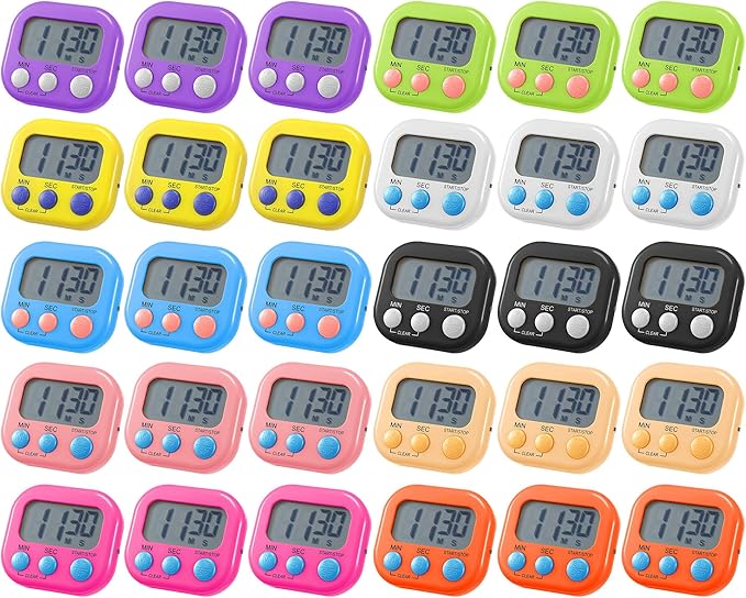 Weewooday 30 Pcs Large Classroom Timers Stopwatch Magnetic Kitchen Digital Timer Electronic Countdown Multi Function Loud Alarm Stopwatch for Cooking Sports Study Work Exercise Oven (10 Colors)