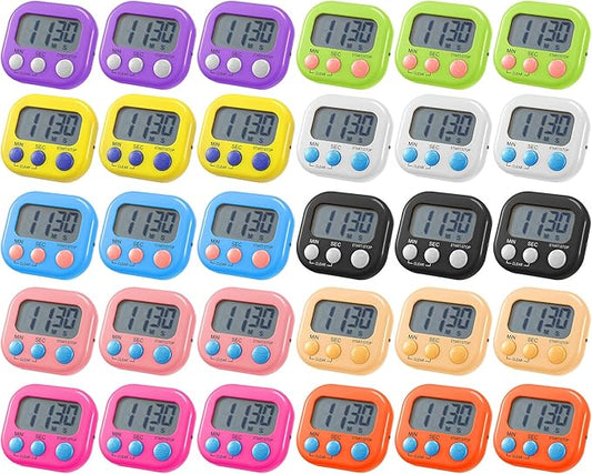 Weewooday 30 Pcs Large Classroom Timers Stopwatch Magnetic Kitchen Digital Timer Electronic Countdown Multi Function Loud Alarm Stopwatch for Cooking Sports Study Work Exercise Oven (10 Colors)