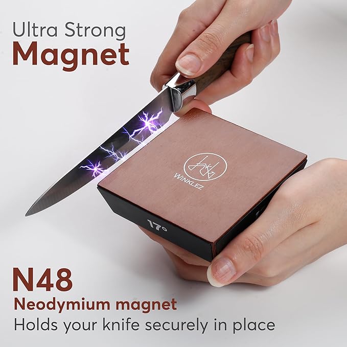 Rolling Knife Sharpener with Diamond and Ceramic Discs, Adjustable Kitchen Knife Sharpenier with 10°, 12°, 17° & 25° Magnetic Angles, Strong and Durable Knife Sharpener (Brown) - Image 7